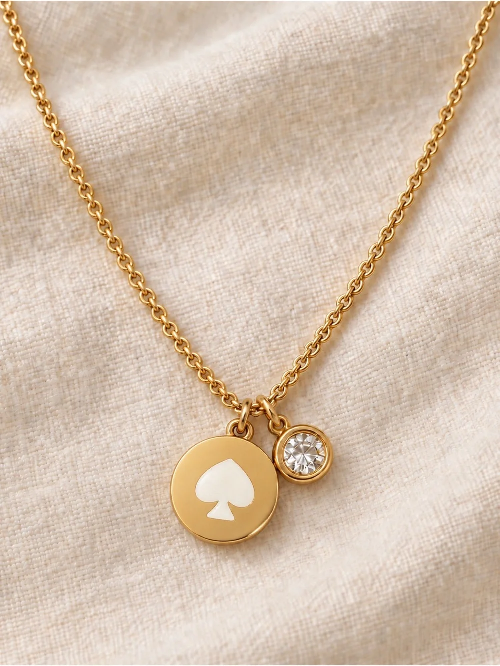 Kate Spade Spot the Spade Gold Tone Disc & Crystal Charm Necklace